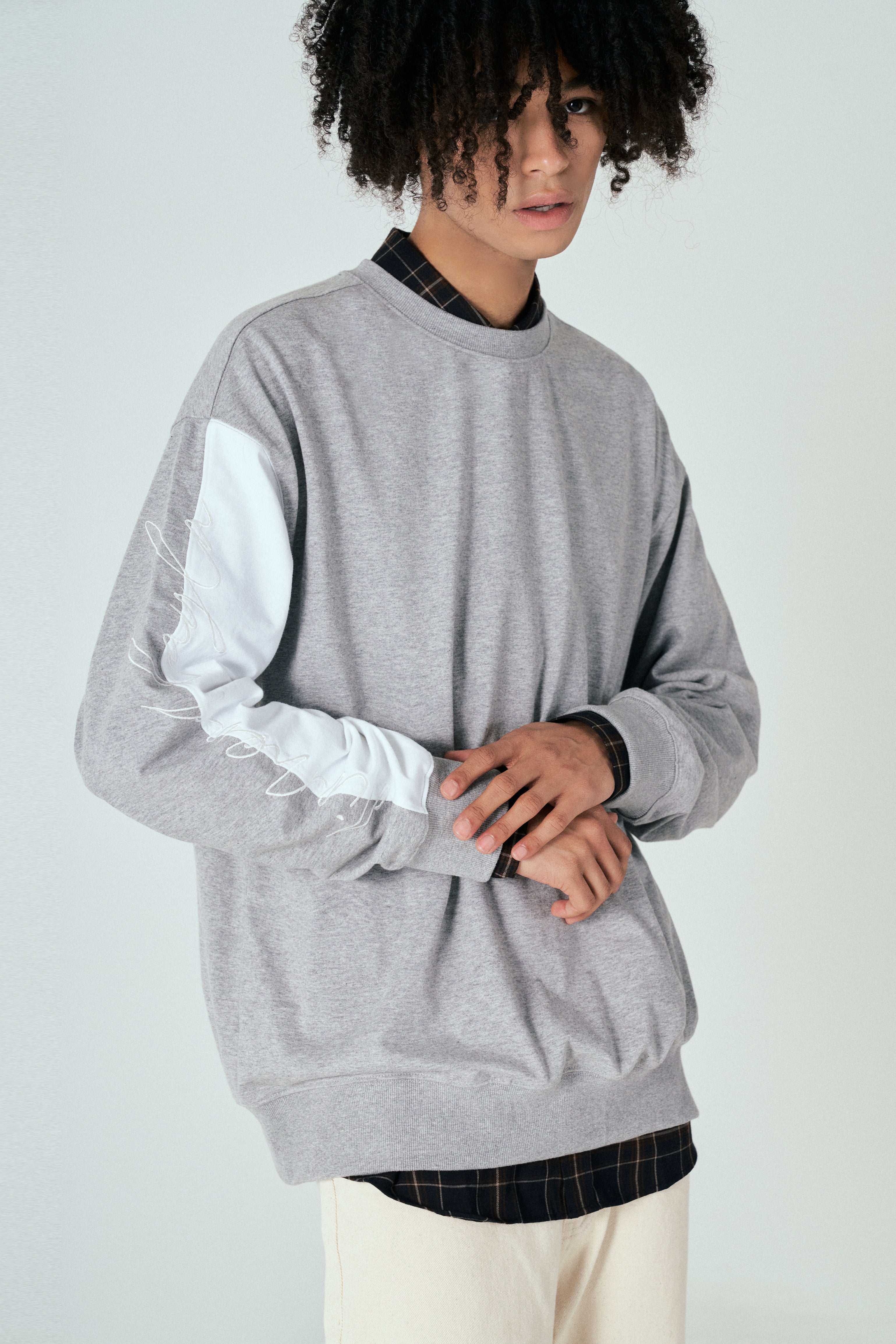 Sleeve Contrast Sweatshirt T60 Melange Gray