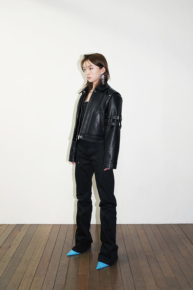 SLEEVE 2BELTED LEATHER JACKET