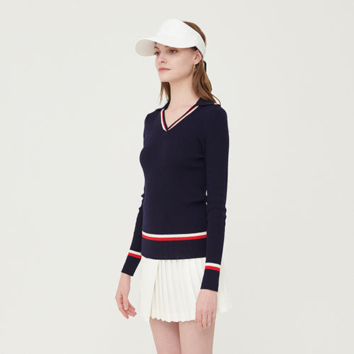 Line ribbed collar knit