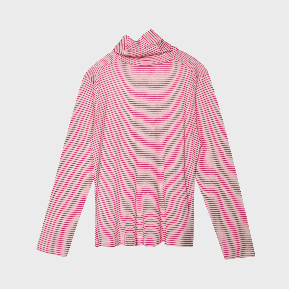 ALARM STRIPE TURTLNECK PINK_WOMAN