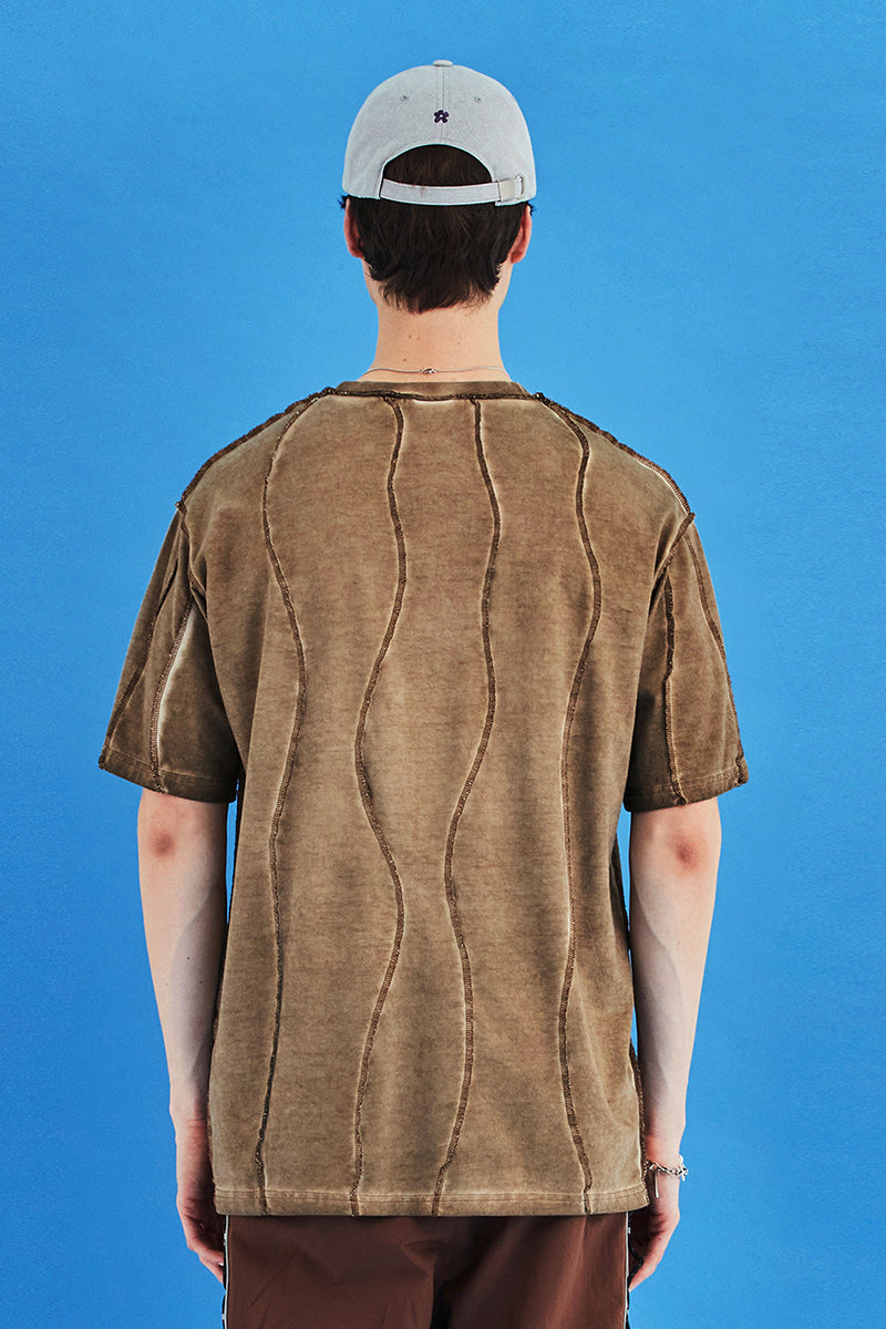 DYED WAVE OVERLOCK T SHIRT / BEIGE