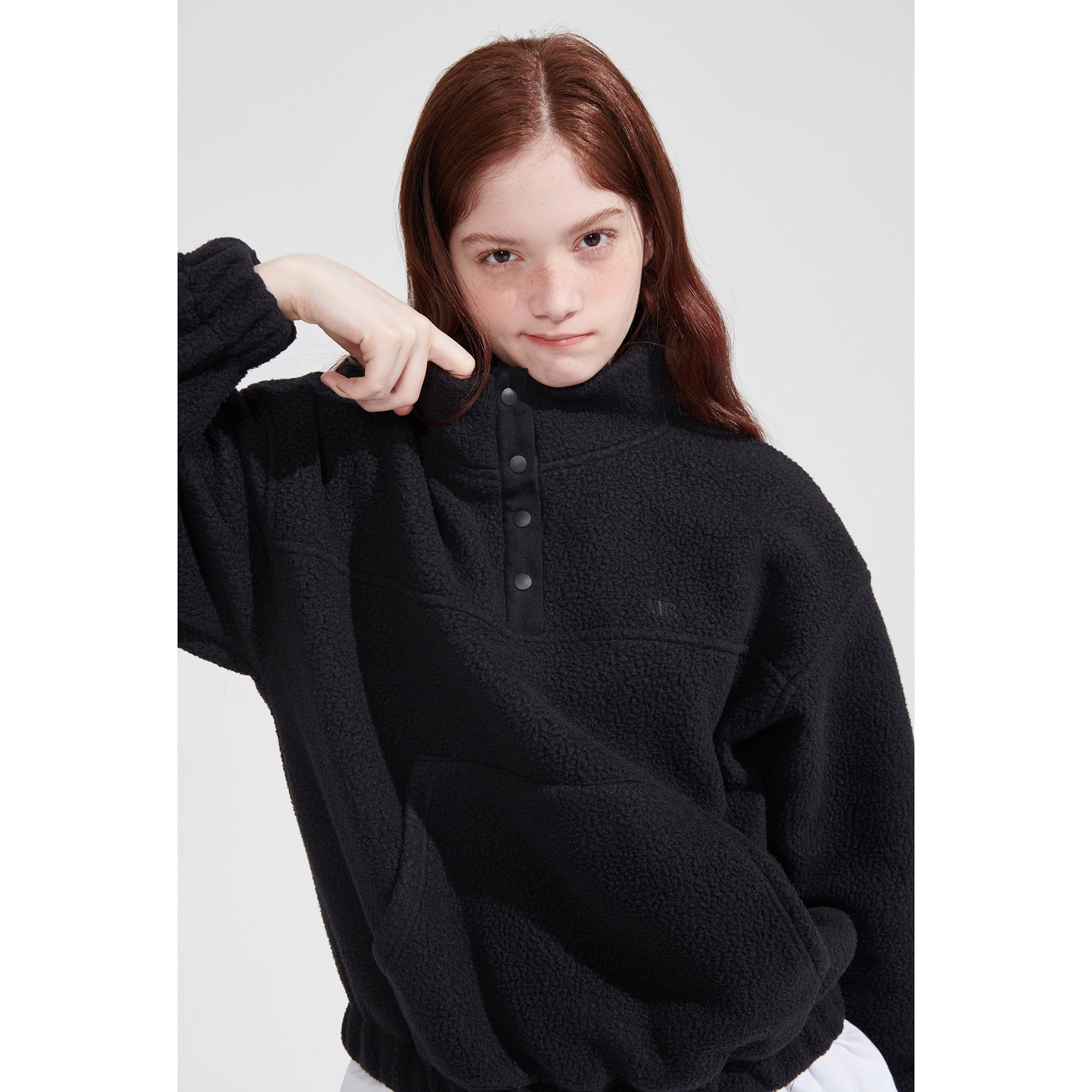 NECK DUMBLE FLEECE SWEATSHIRT_BLACK