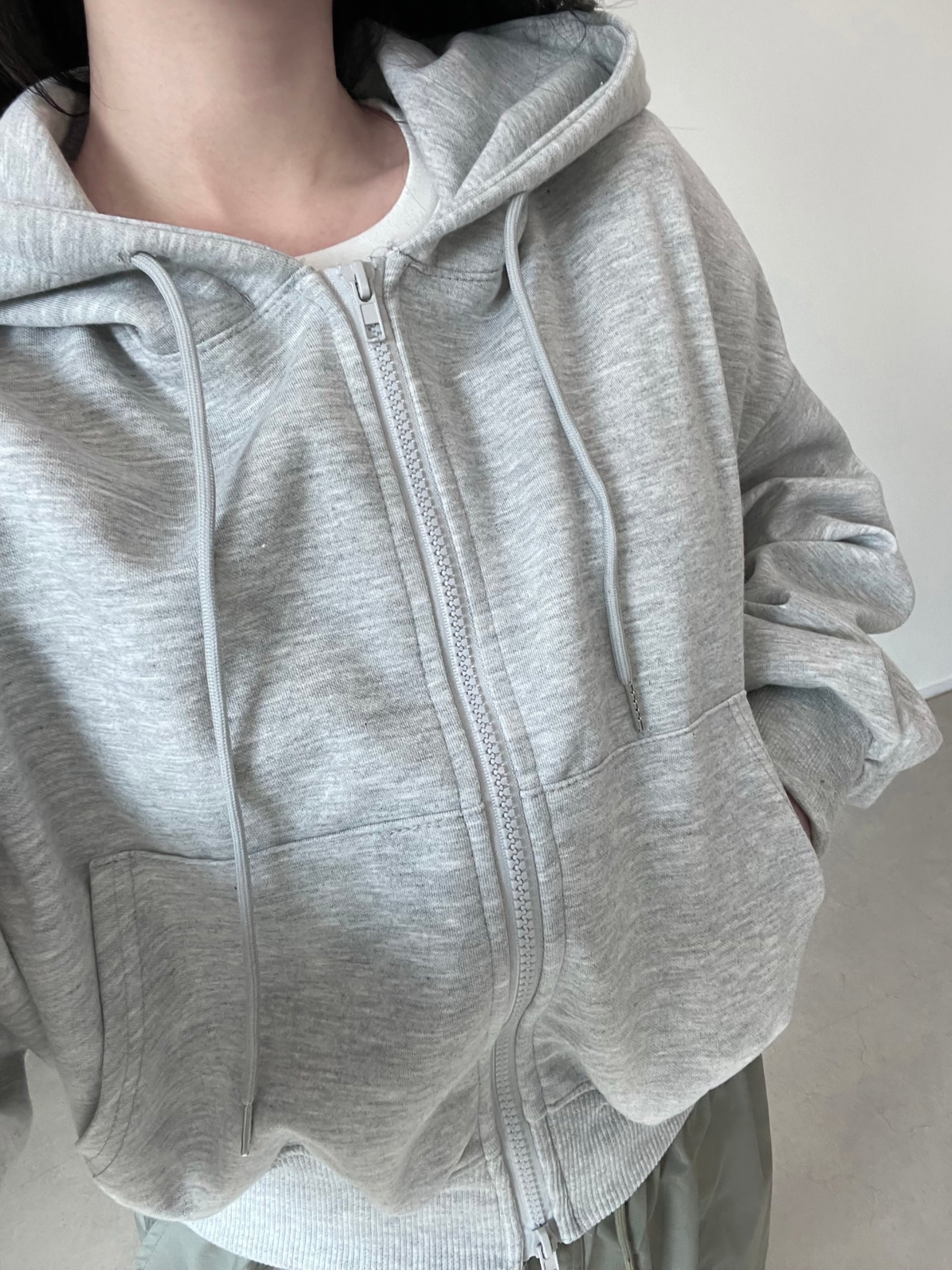 W Crop hood zip up