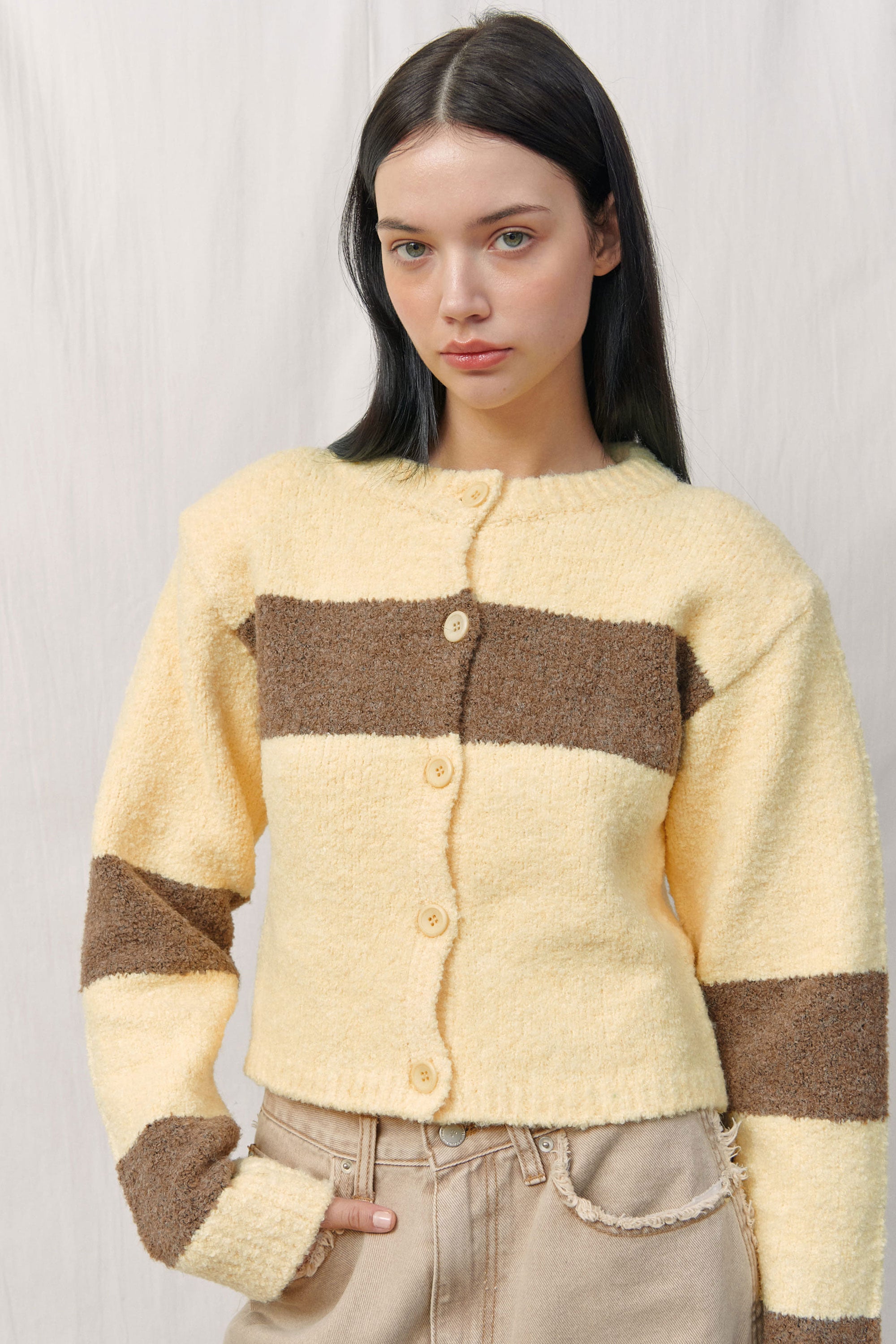 ALPACA BOOKLE KNIT CARDIGAN / YELLOW