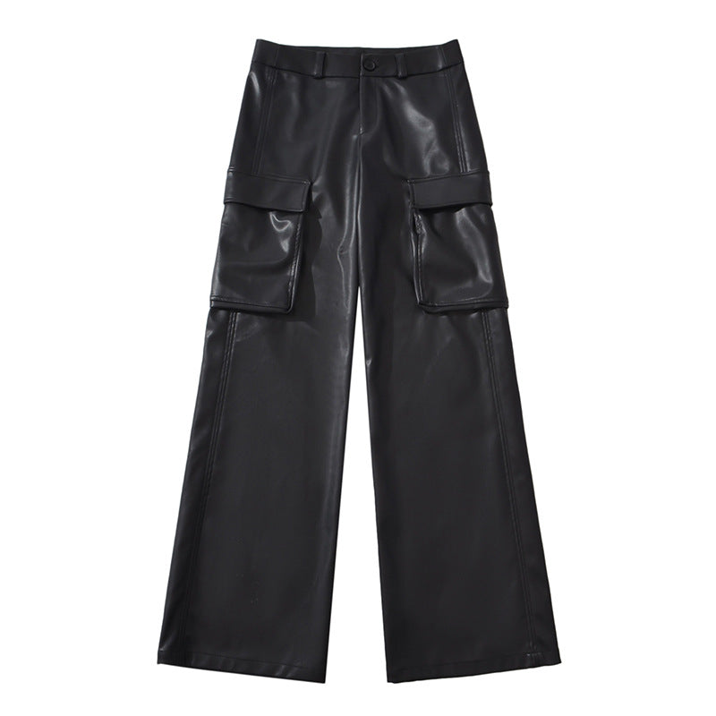 Leather Pocket Cargo Wide Pants