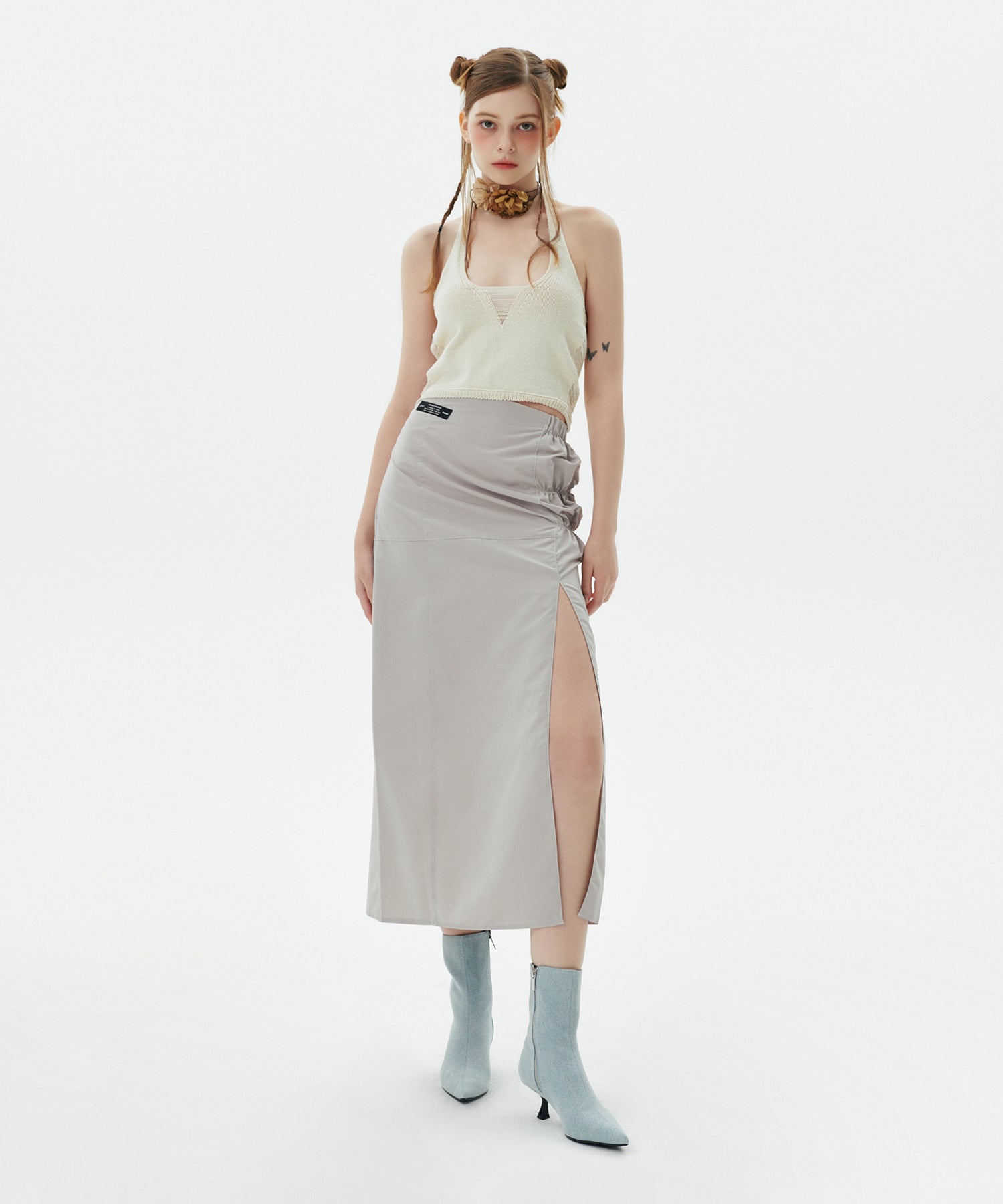 Slit Stitch Panelled Skirt, Beige