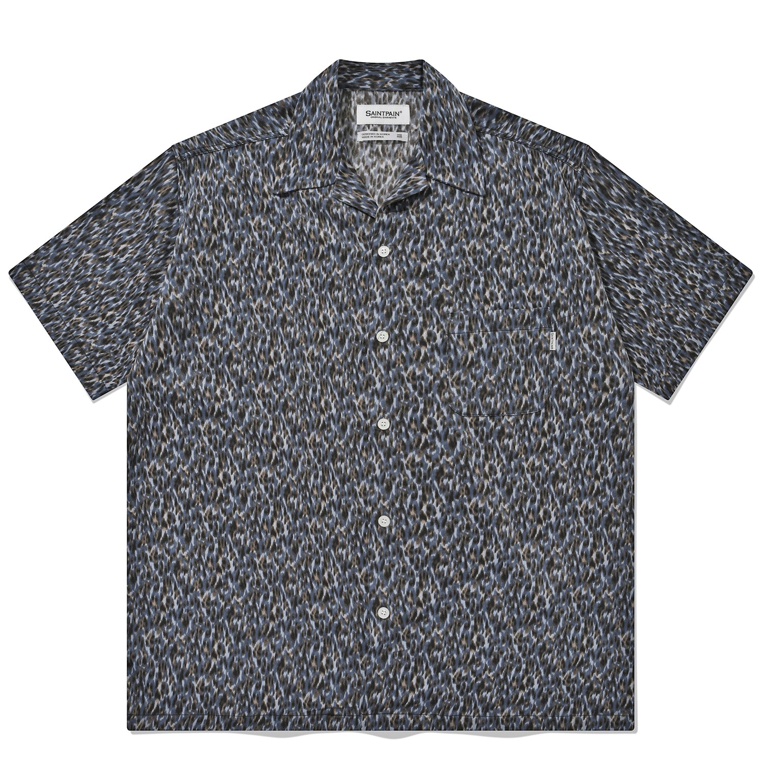 SP OVER FIT LEOPARD OPEN COLLAR SHIRTS-BLUE