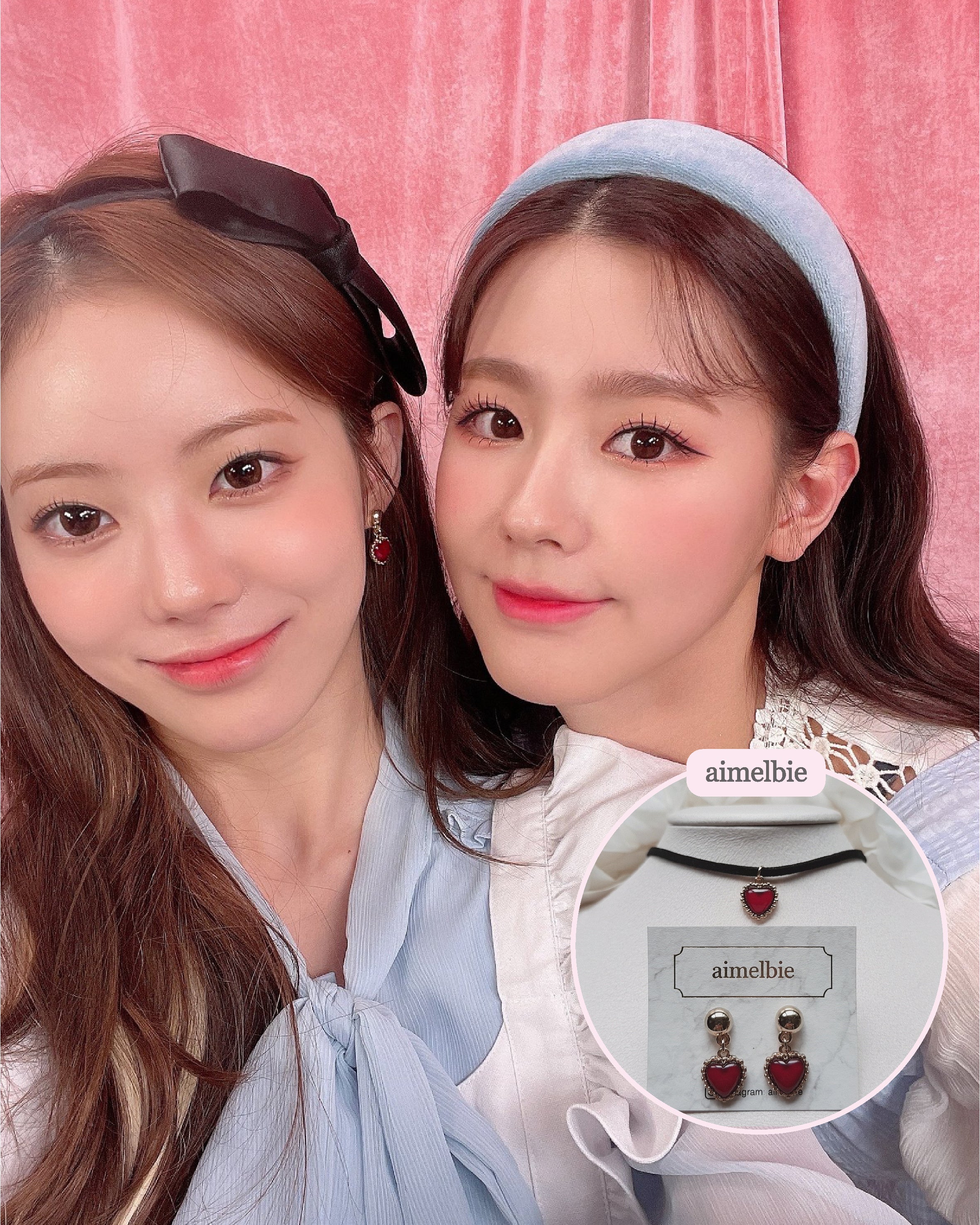  Burgundy Heart Earrings and Choker Set (Twice Dahyun, VIVIZ Eunha, Kep1er Dayeon, Choi Yena Choker)