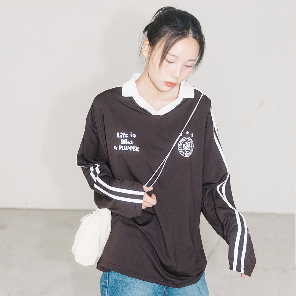 UNIFORM V-NECK JERSEY L/S TEE(BROWN)