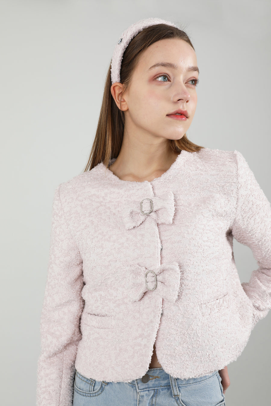 Tweed Ribbon Jacket Pink