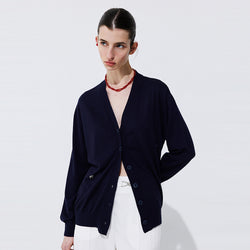 Silky Unbalanced Cardigan_Navy