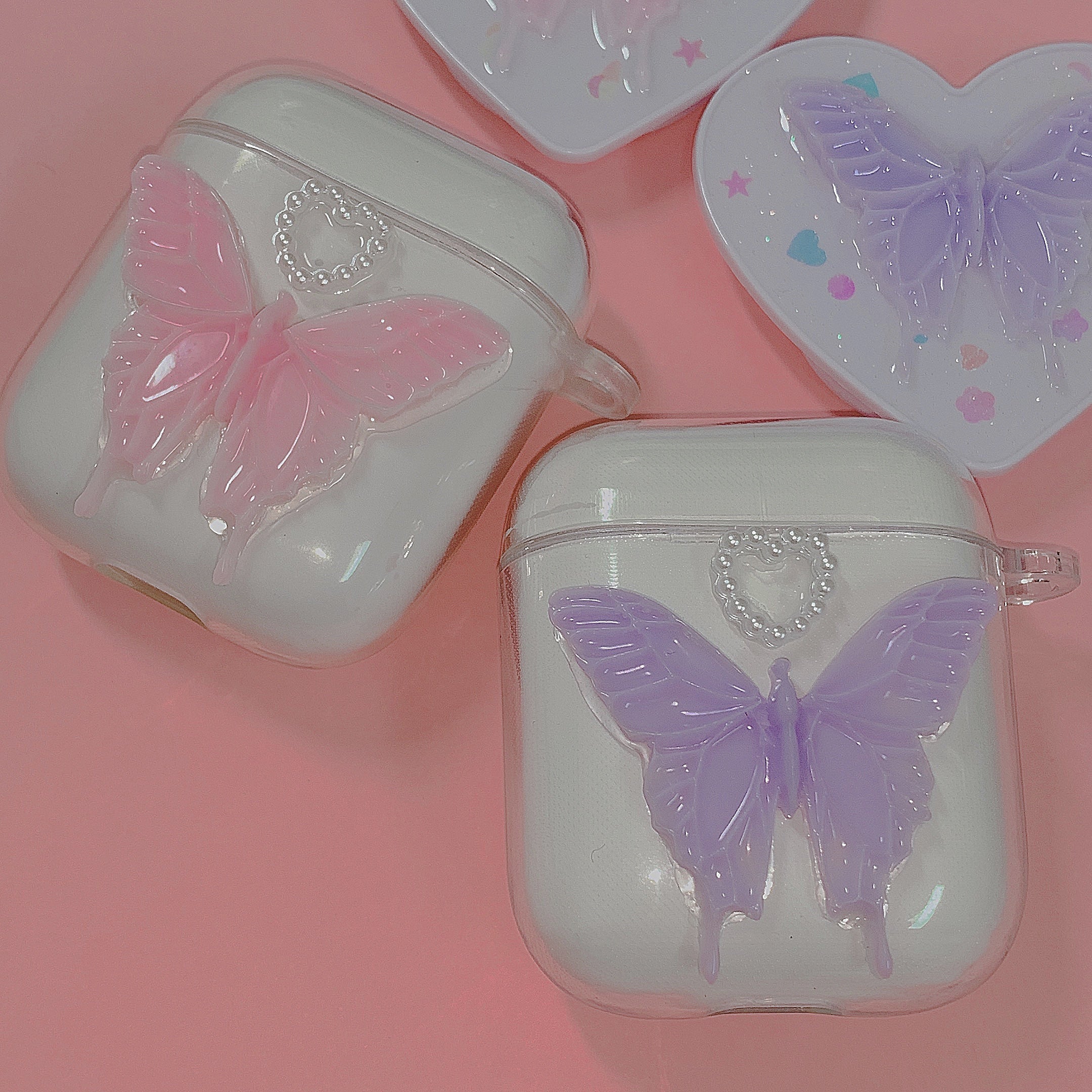 Pink Purple Butterfly Resin AirPods Case (TPU)