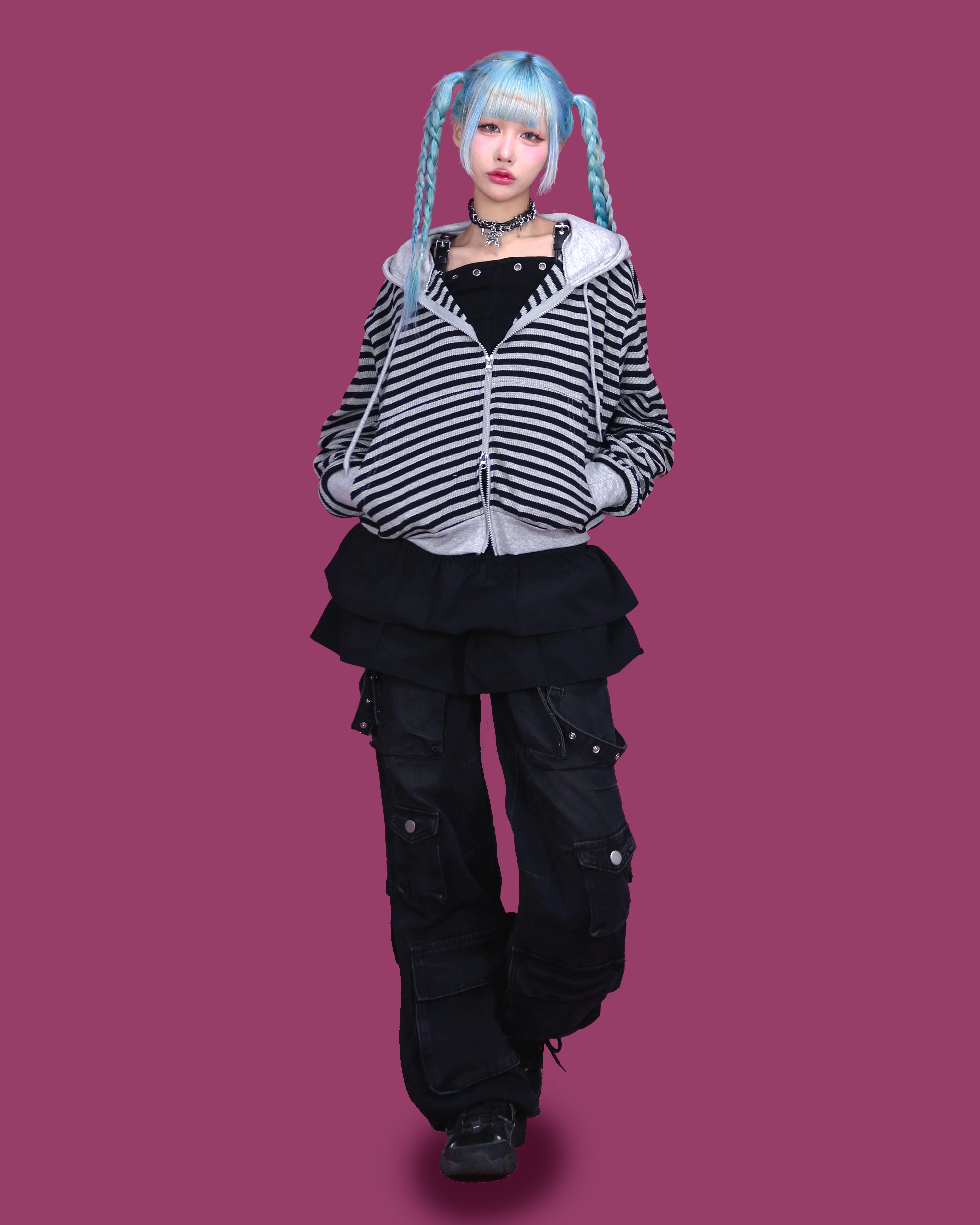 BB boxey striped hood zip-up (2color)