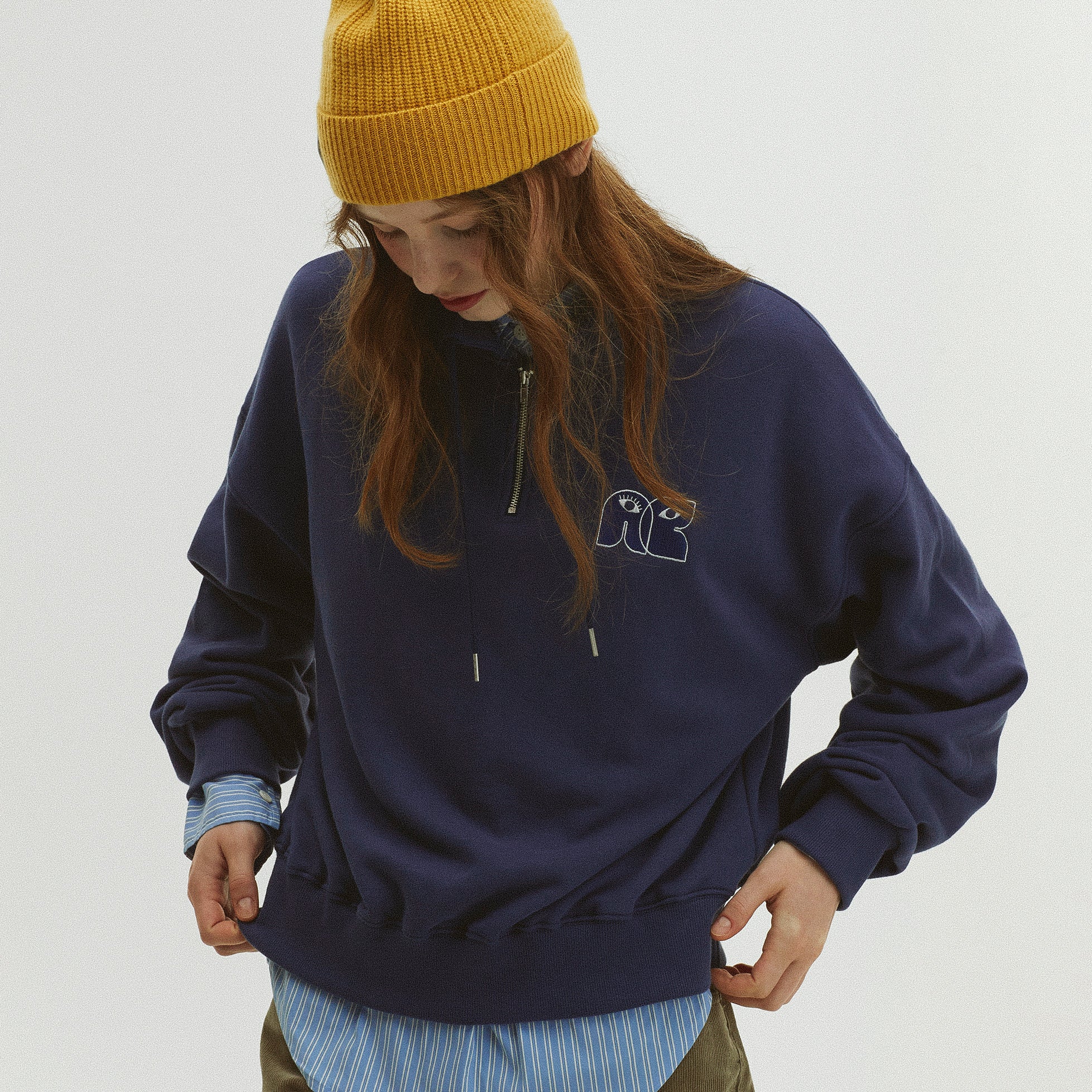 HIGH NECK STRING SWEATSHIRT_NAVY