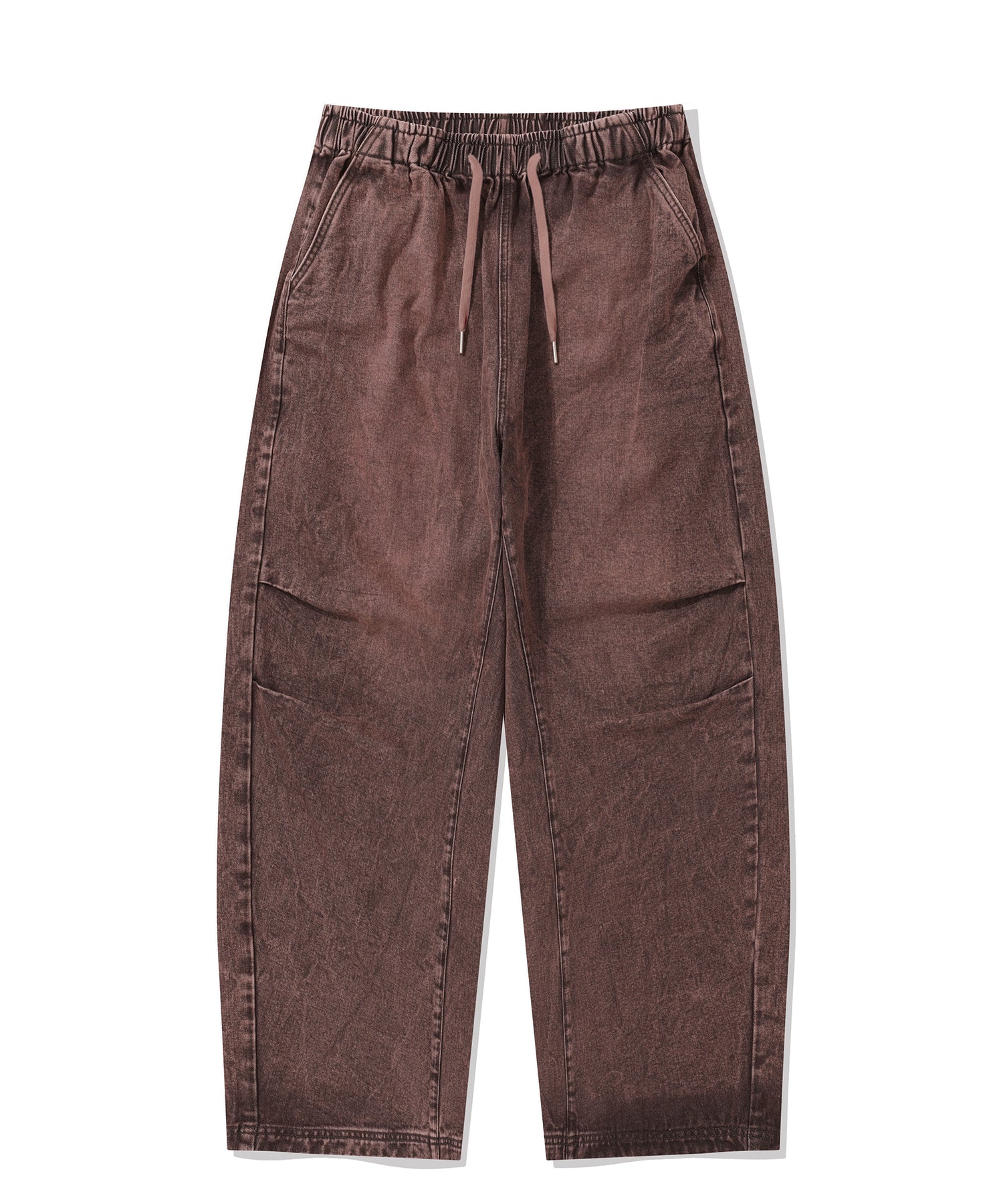 Two Tuck Washed Denim Pants-Brown