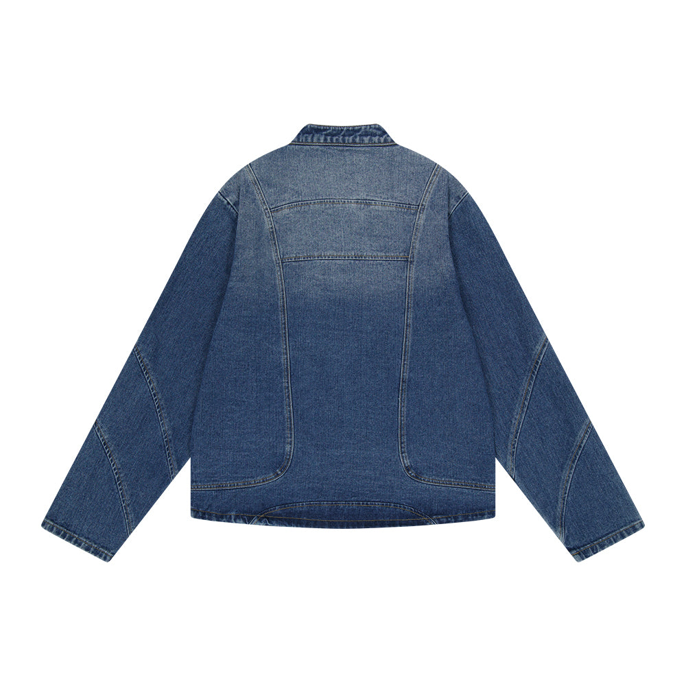 Curved Biker Denim Jacket_Blue