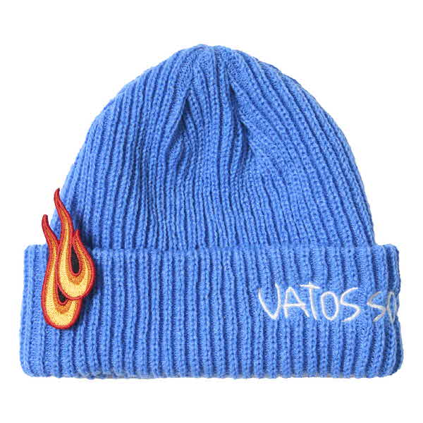 FLAME PATCH EMBROIDERED BEANIE KHAKI/ ORANGE / SKY BLUE /  BLACK