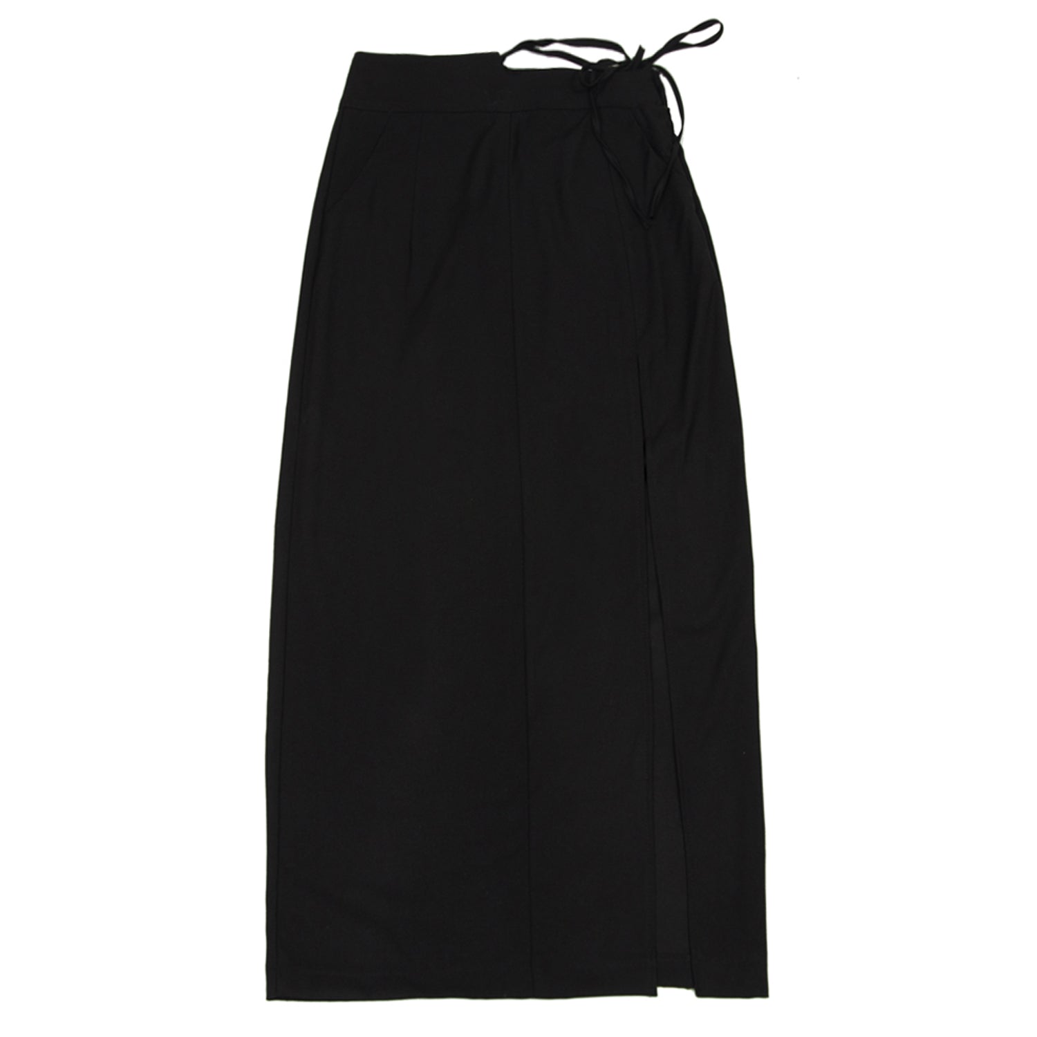 212-unbalance ribbon slit skirt