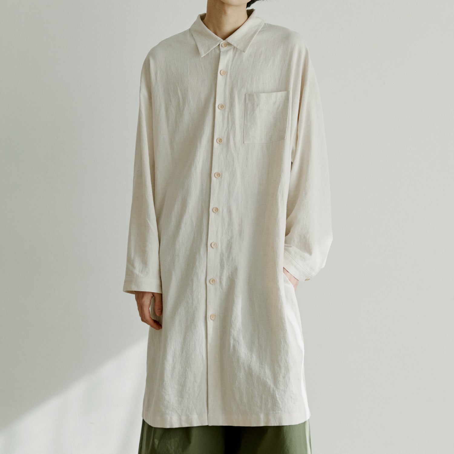 unisex linen long shirts beige