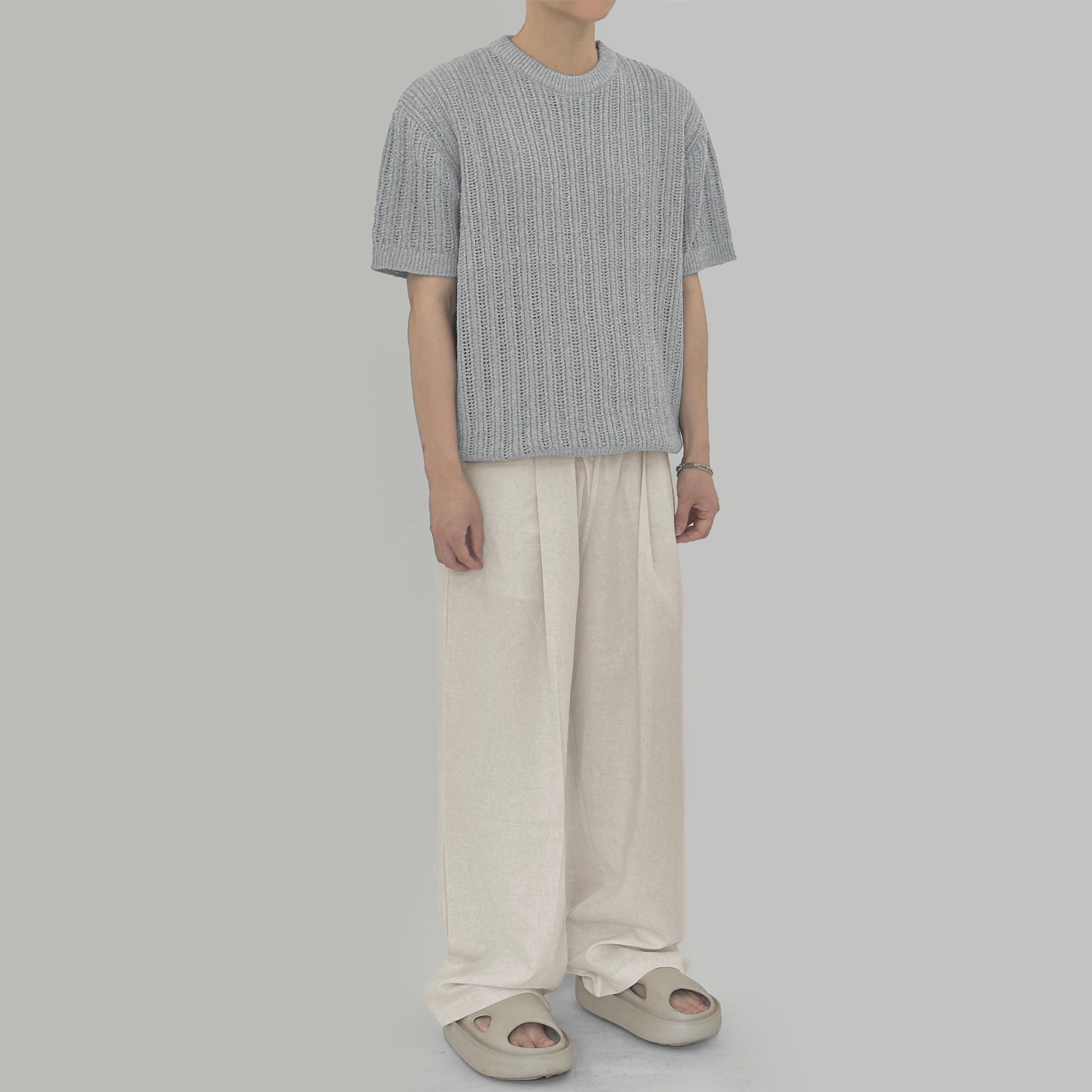 Banding linen wide pants