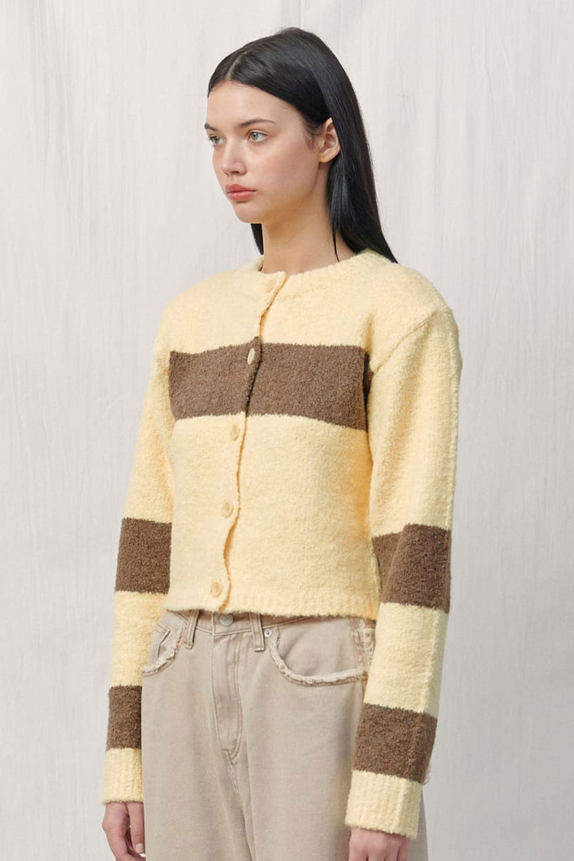 ALPACA BOOKLE KNIT CARDIGAN / YELLOW