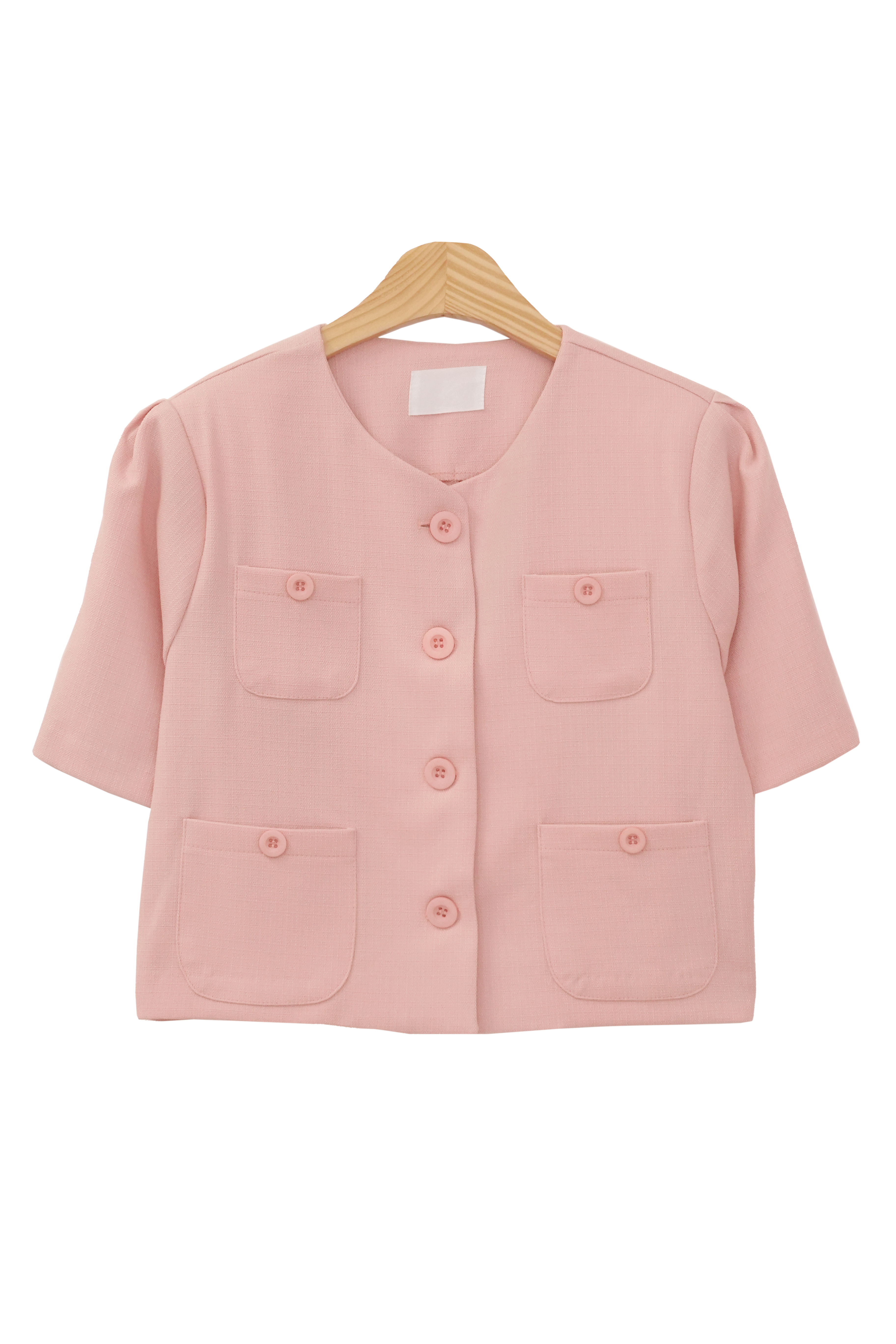 Olssen Summer No Collar Puff Blouse Cropped Short-Sleeved Jacket (4 colors)