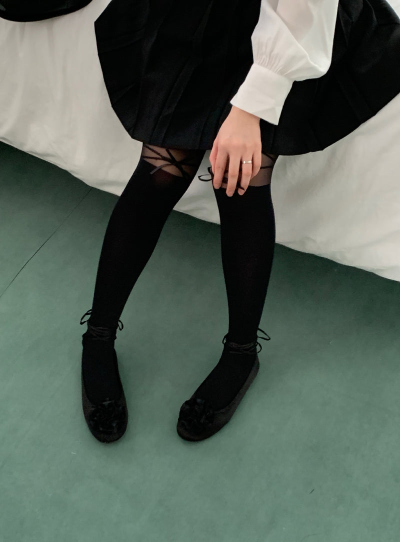 ribbon tie stockings (black)
