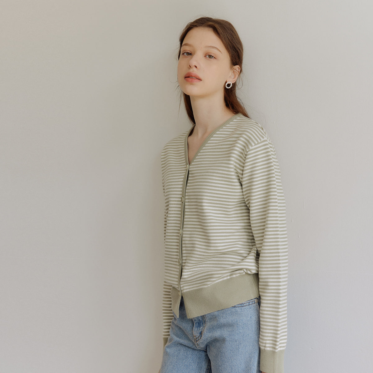 スモールストライプカーディガン / SMALL STRIPE CARDIGAN_OLIVE