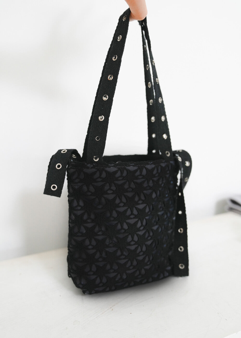 Star crochet bag, black