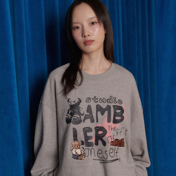 AMBLER 男女共用 Bear Patch オーバーフィット マンツーマンTシャツ AMM1205