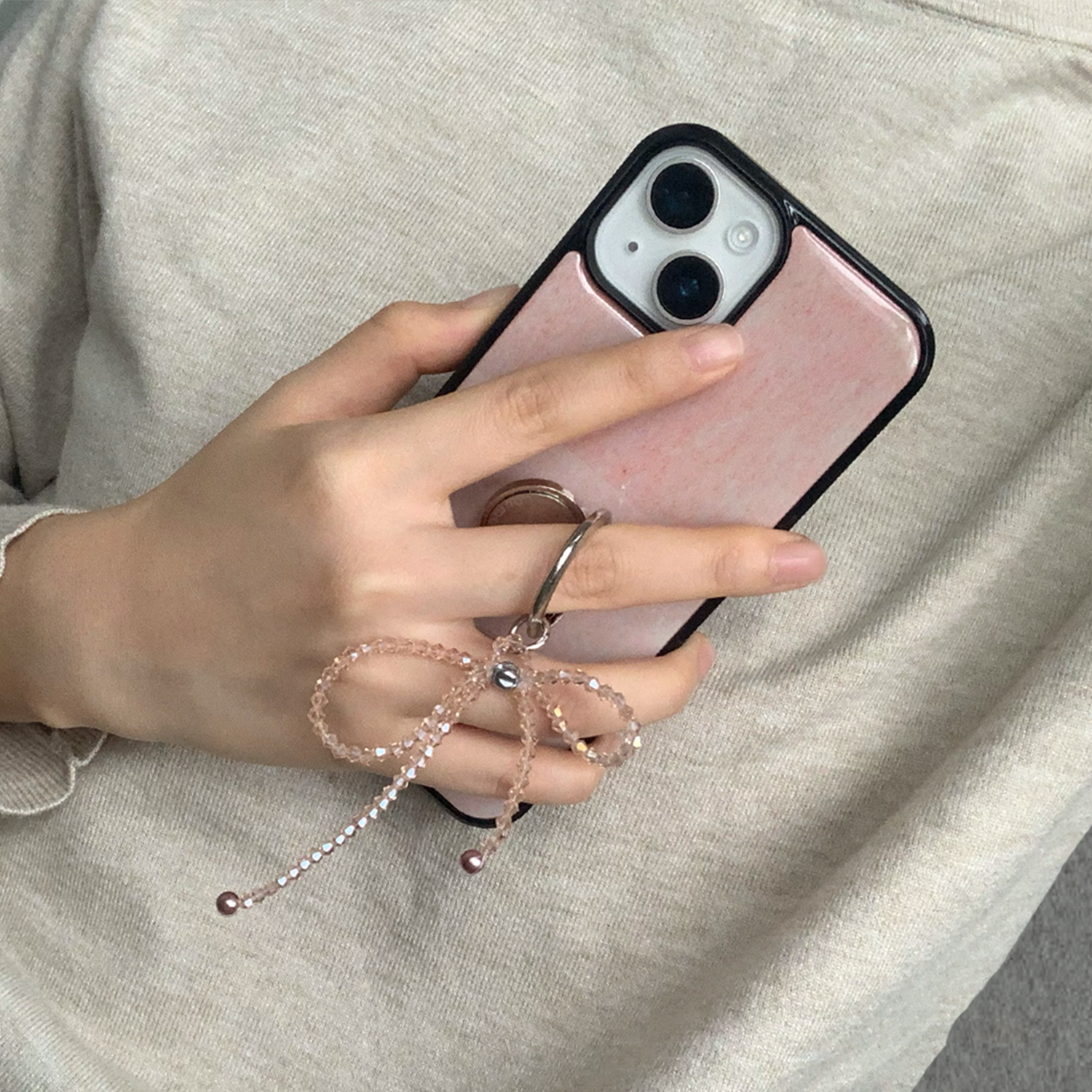 [SET]Present series KNIT LOVE : pink phonecase ( including pink ribbon ring tok) 