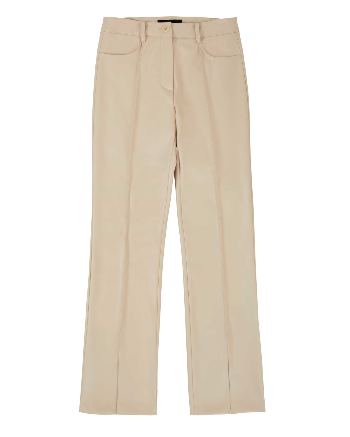 Faux-Leather Slit Trousers _ Ivory