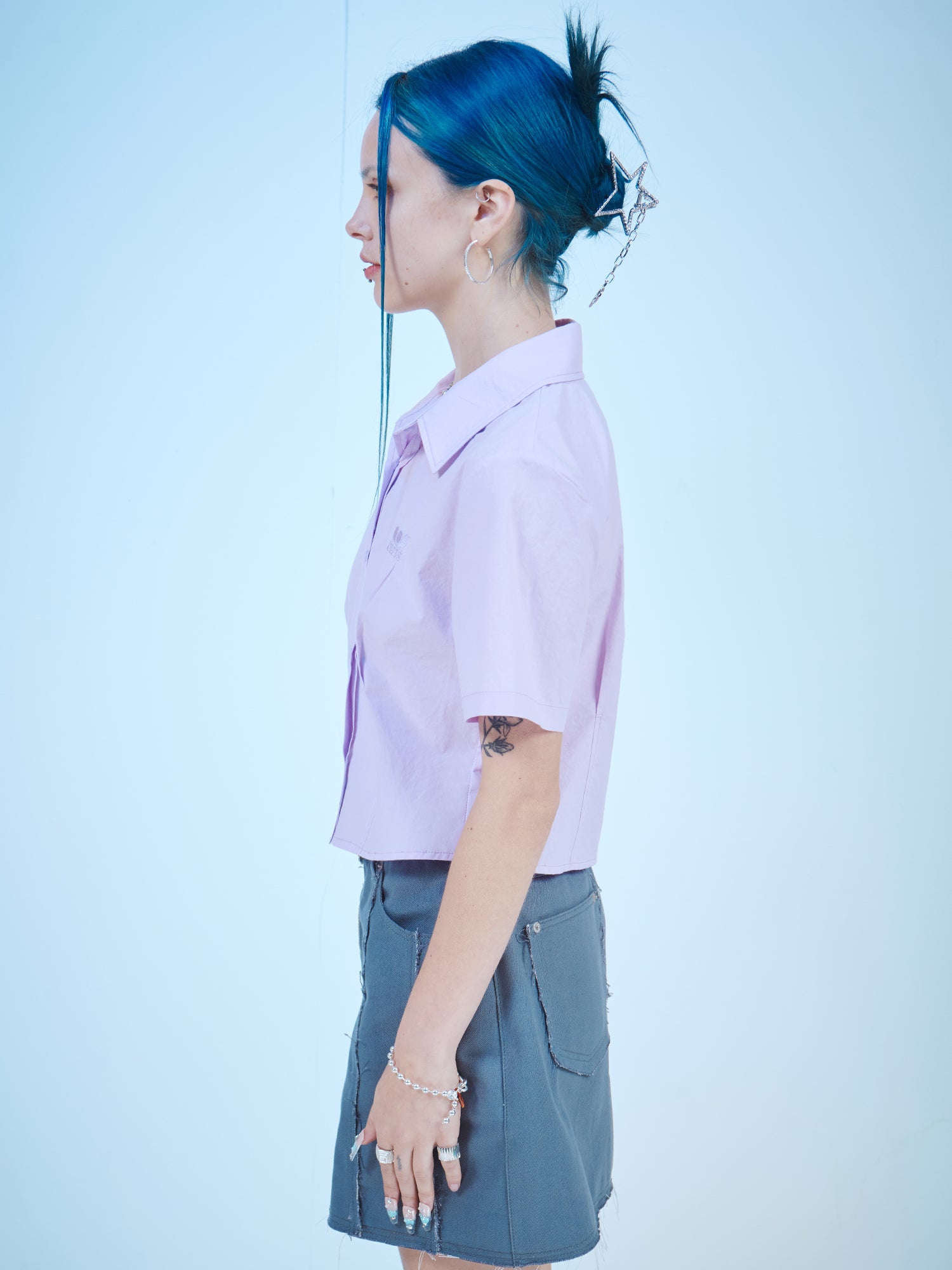 CROP SHORT-SLEEVES COTTON SHIRTS(LAVENDER)