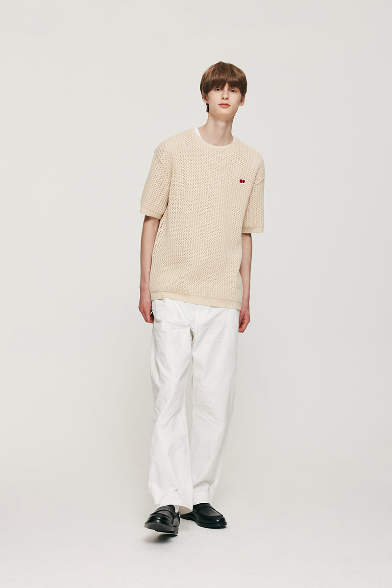 UNI SMALL CHERRY SHORT SLEEVED KNIT KS [BEIGE]