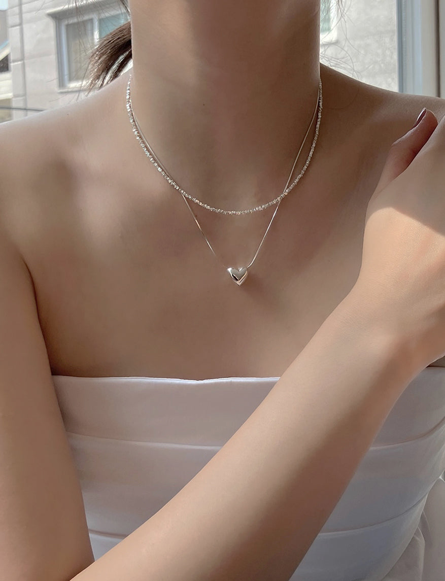 [92.5silver] silky heart necklace