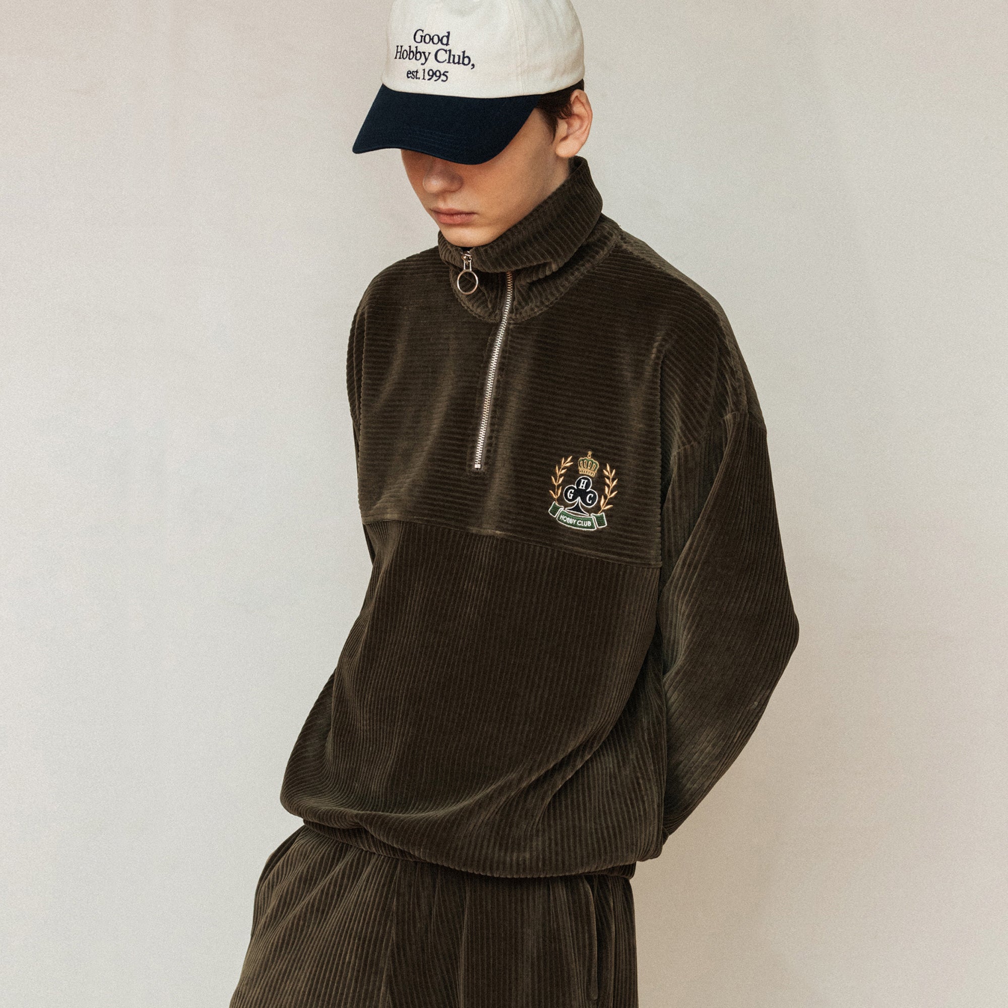 GHC CORDUROY HALF ZIP-UP_BROWN