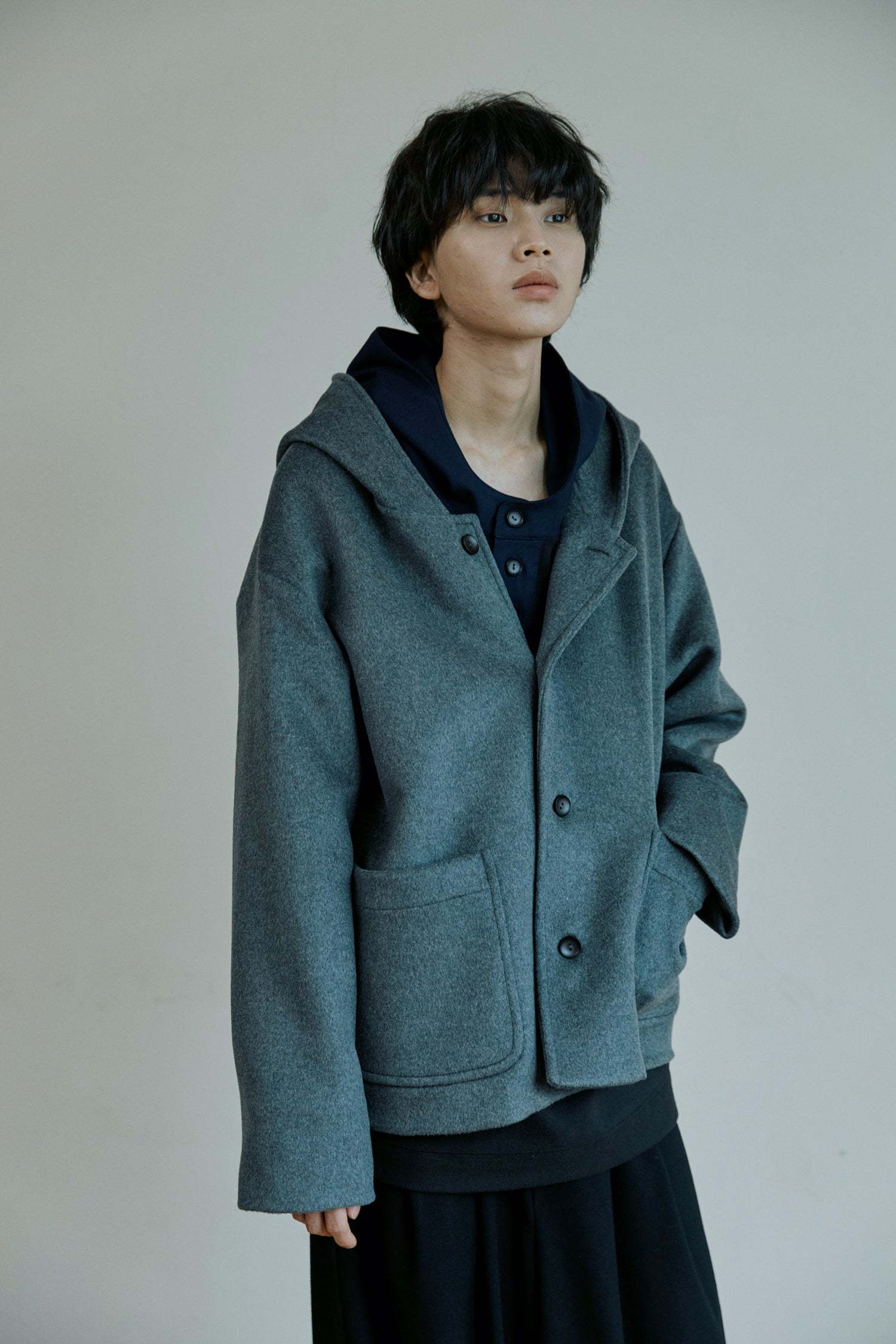 unisex wool hood coat gray