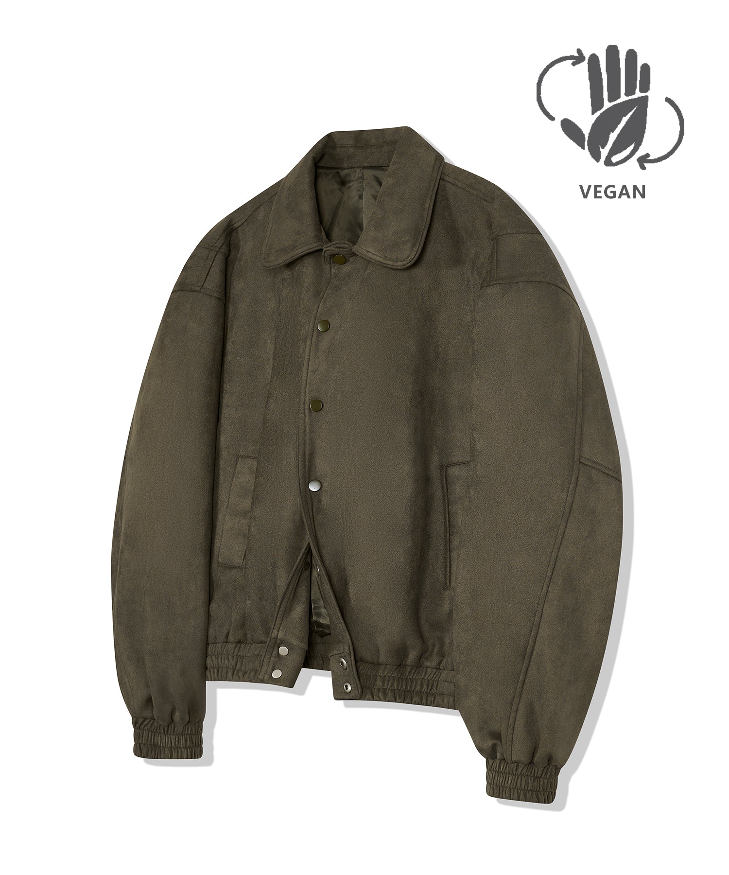 87-STAN031 [Vegan Suede] Voldest Stylish Line Varsity Suede Jacket Khaki