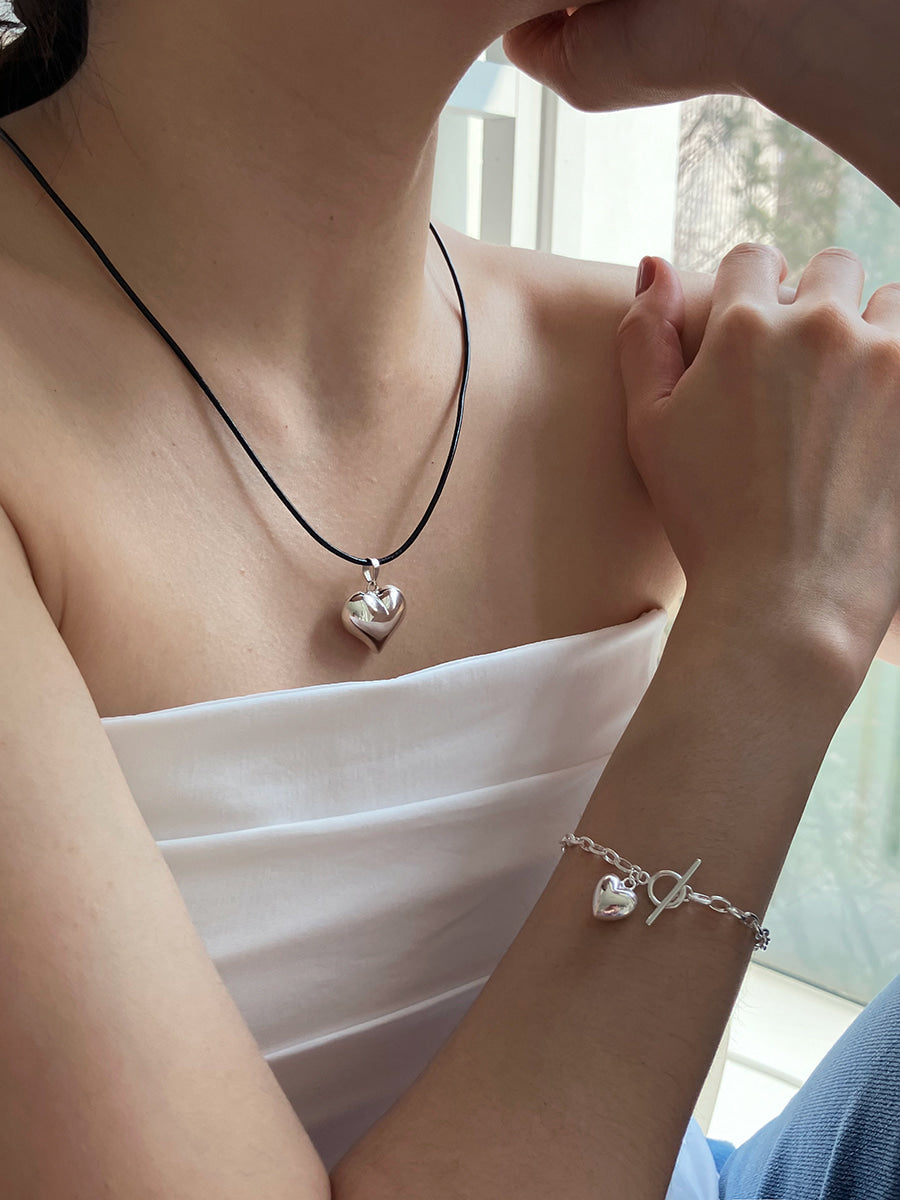 [92.5silver] heart toggle bracelet