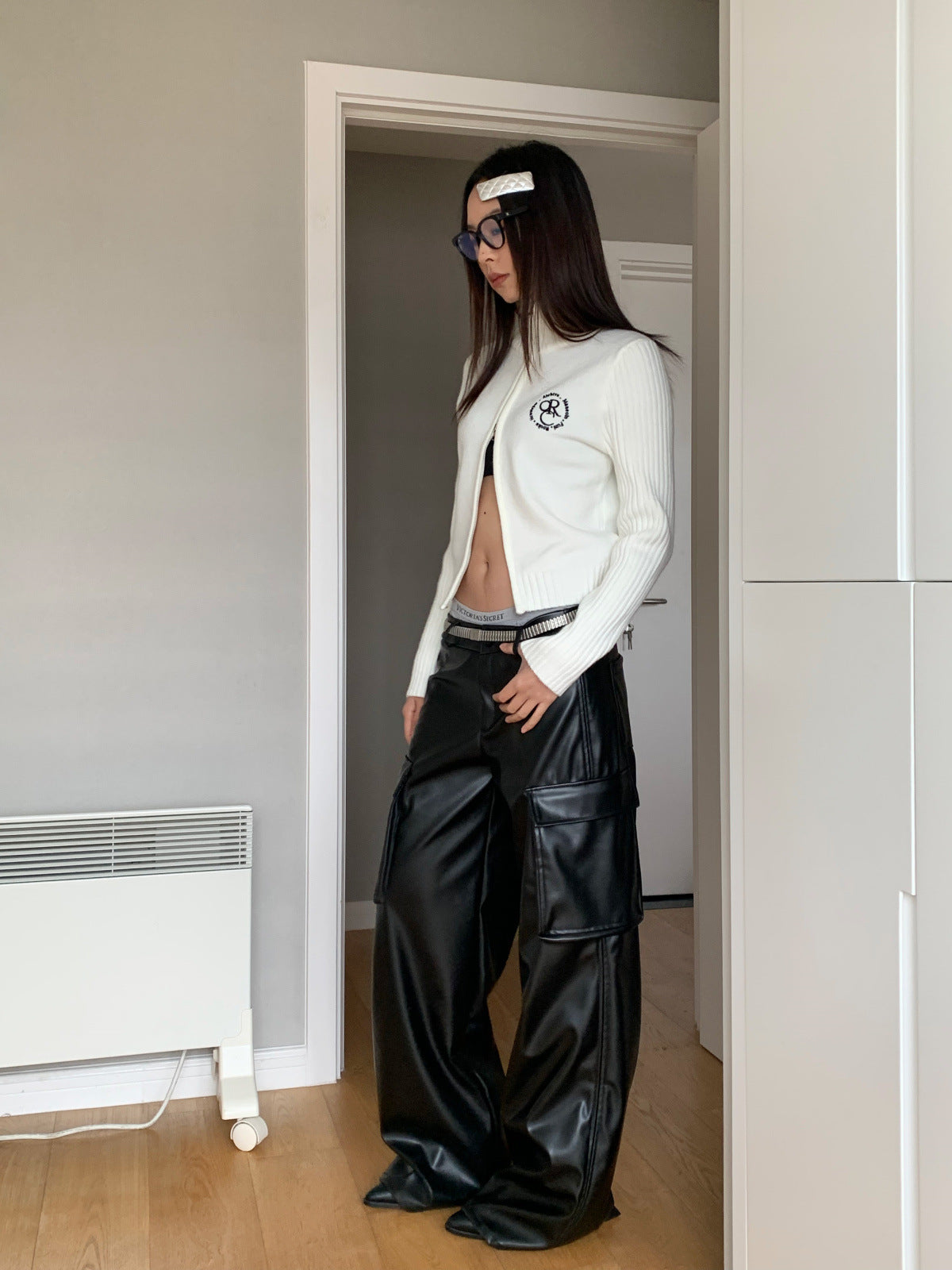 Leather Pocket Cargo Wide Pants