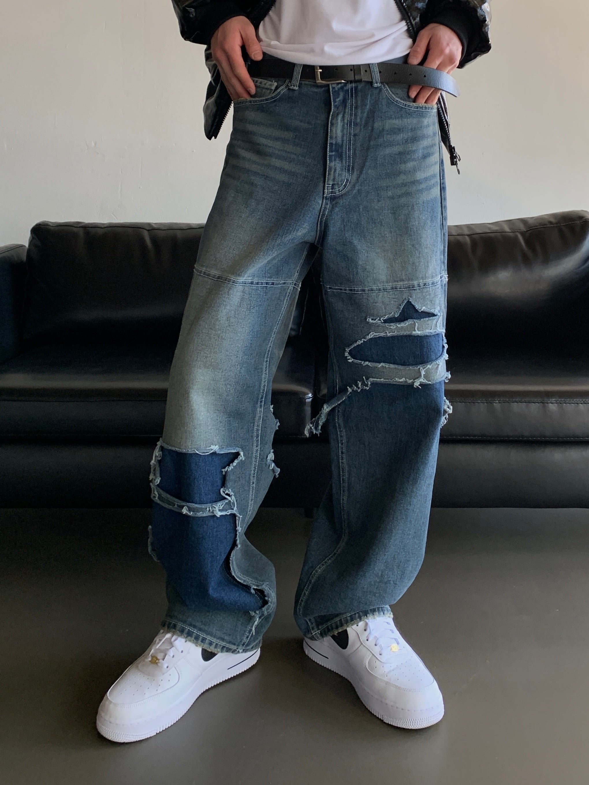 Destroyed Layered Pants (Blue)