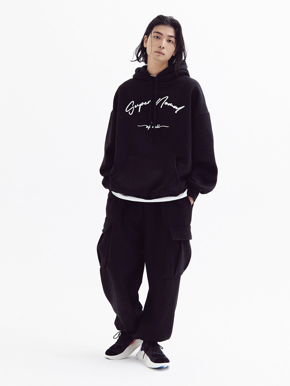 Balloon over cargo fleece jogger pants Black