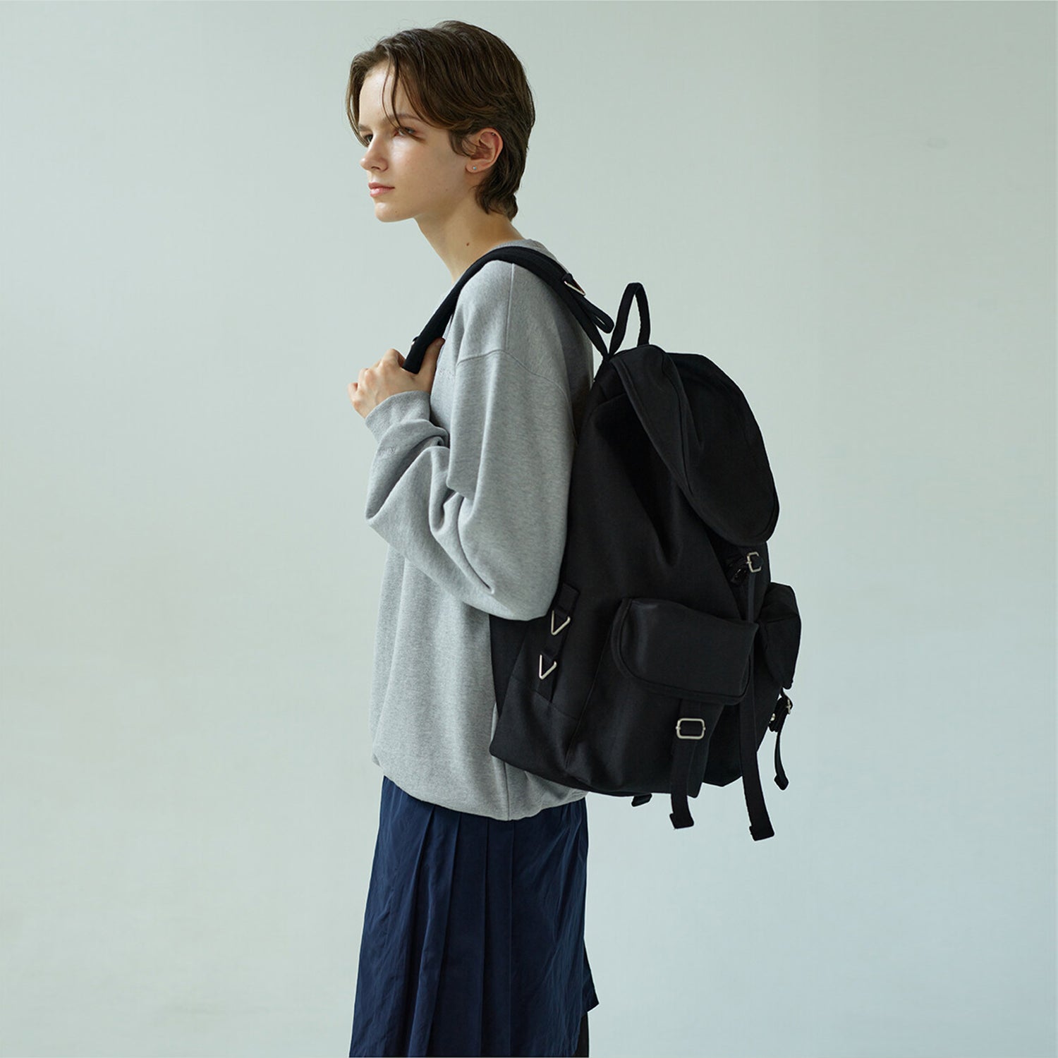 [After Pray Edition] 2-Pocket Cotton Cargo Rucksack (Black)