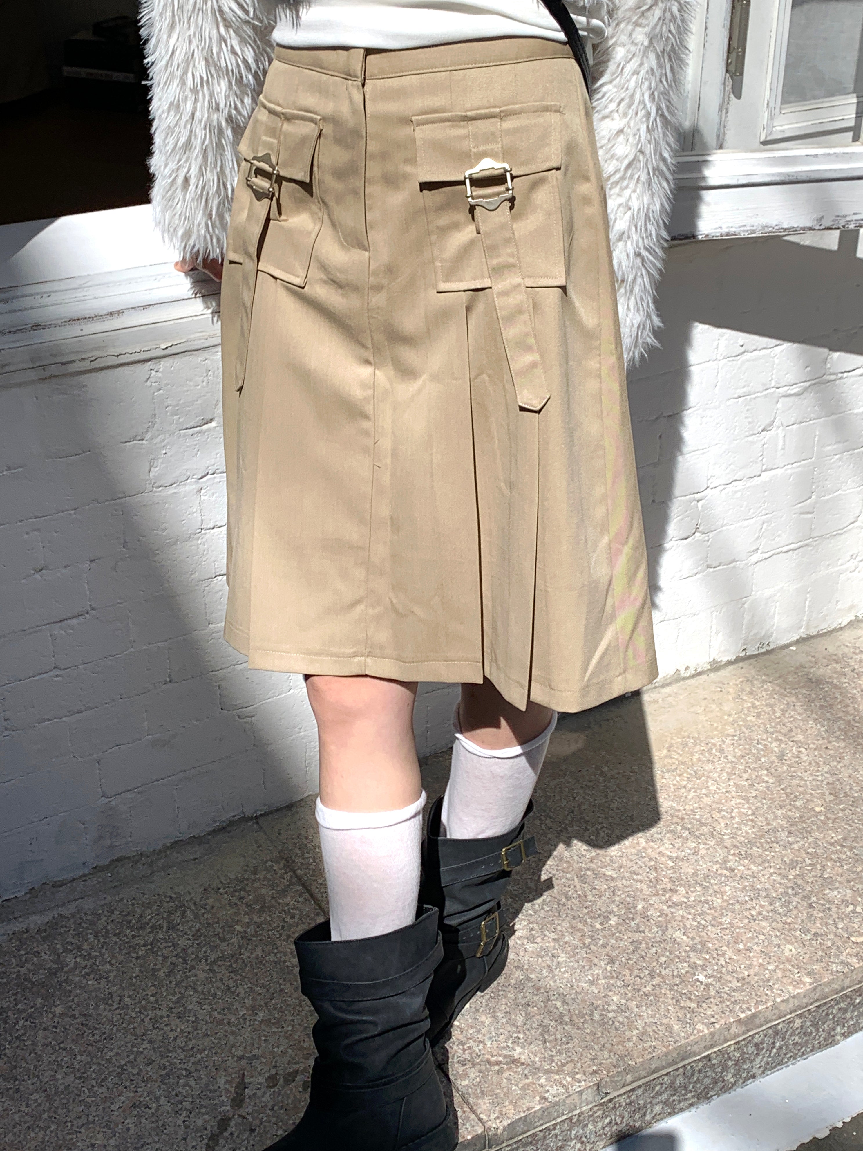Badin Bijo Pocket Pleated Cotton Midi Skirt