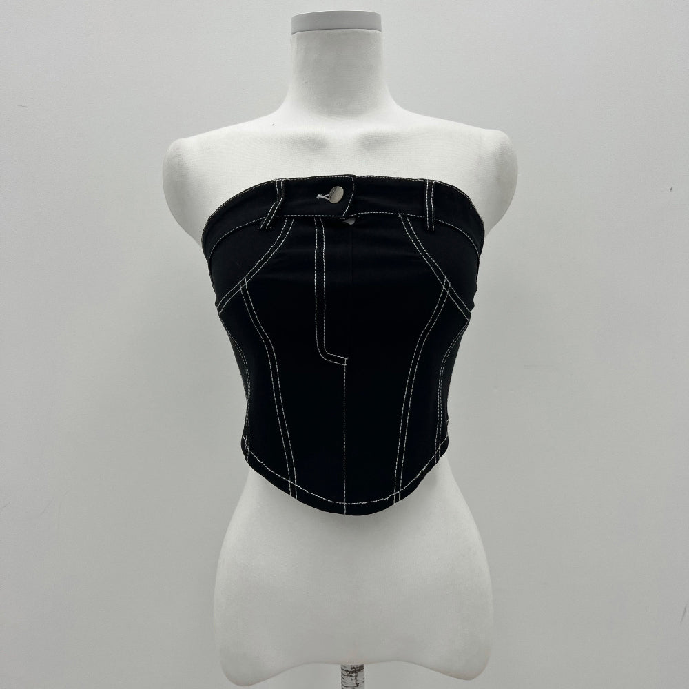 Stitch denim tube top (Black)