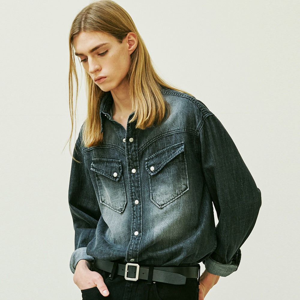 WASHED DENIM WESTERN SHIRT BLACK