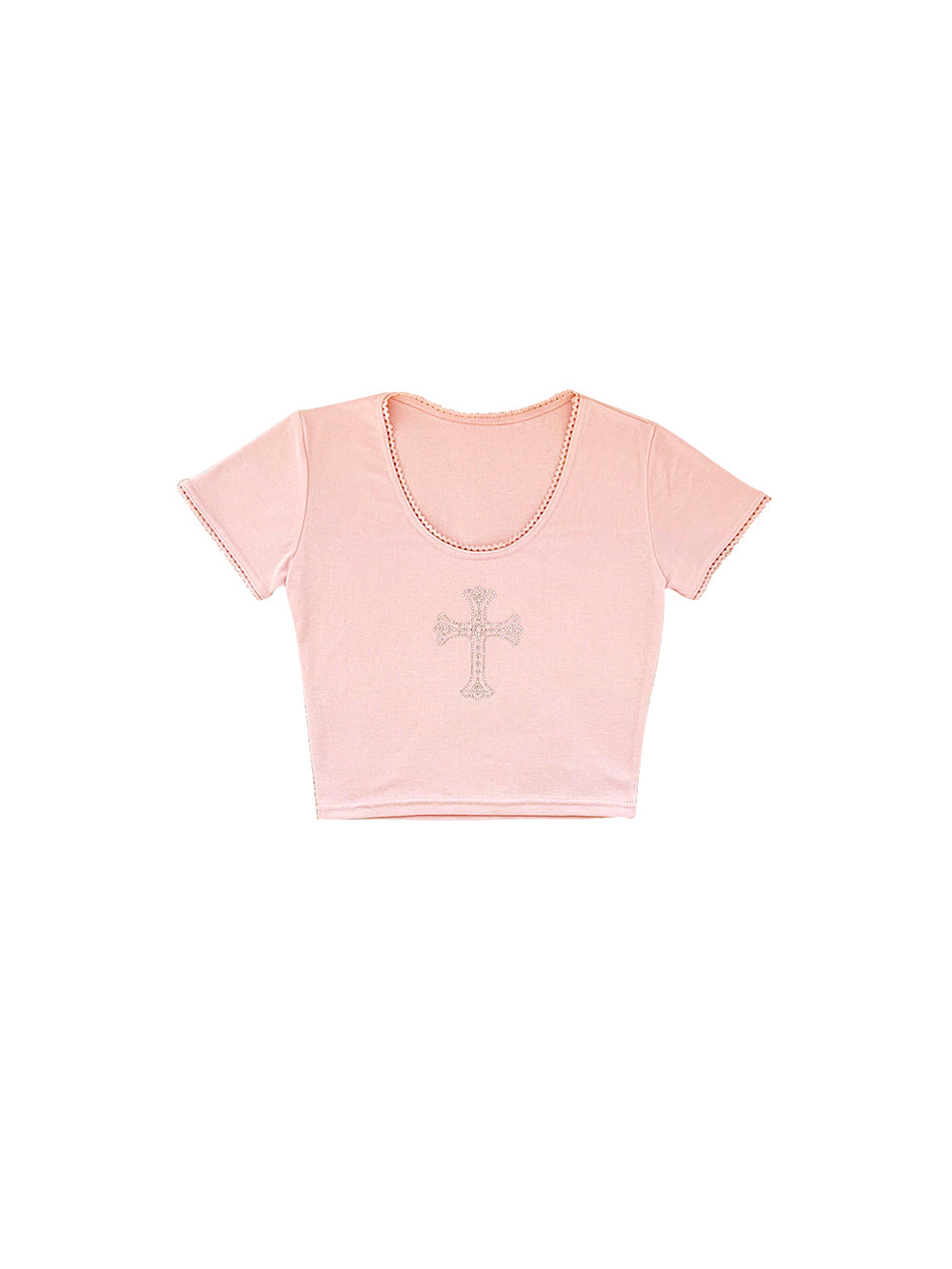 Sparkling Cubic Lace Crop T-Shirt (Pink)
