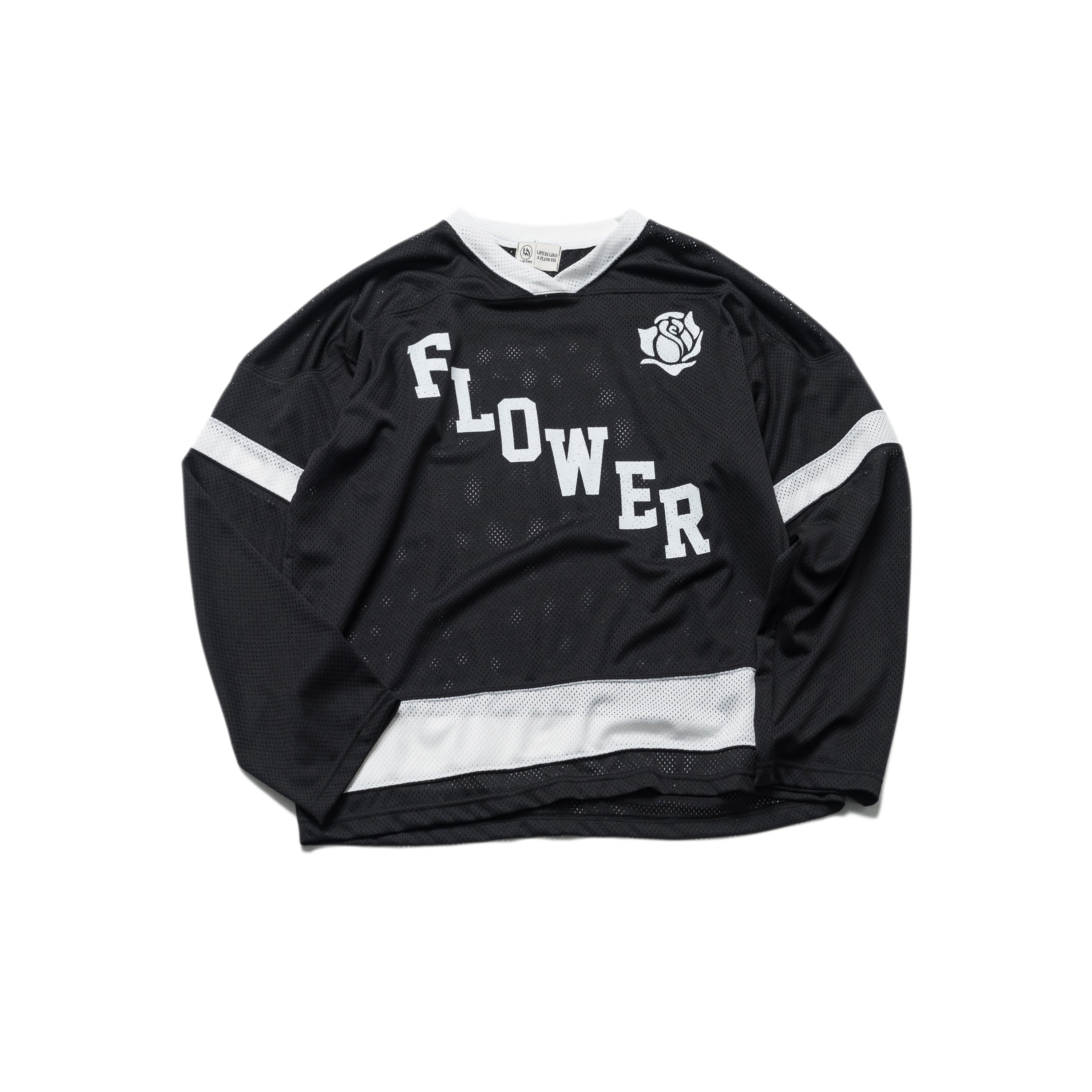 FLOWER AMERICAN FOOTBALL MESH L/S TEE(BLACK)