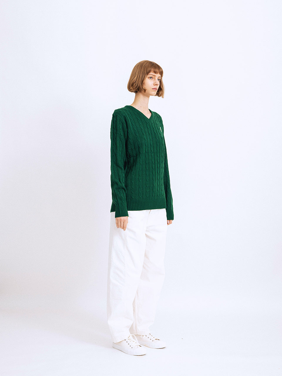 RCH mark v neck cable knit sweater green