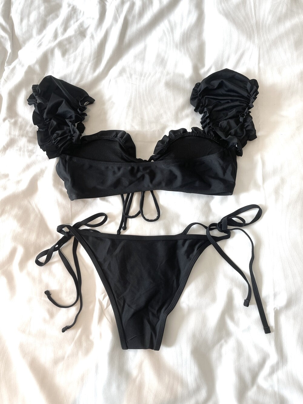 1004. Garden puff ribbon bikini (black)